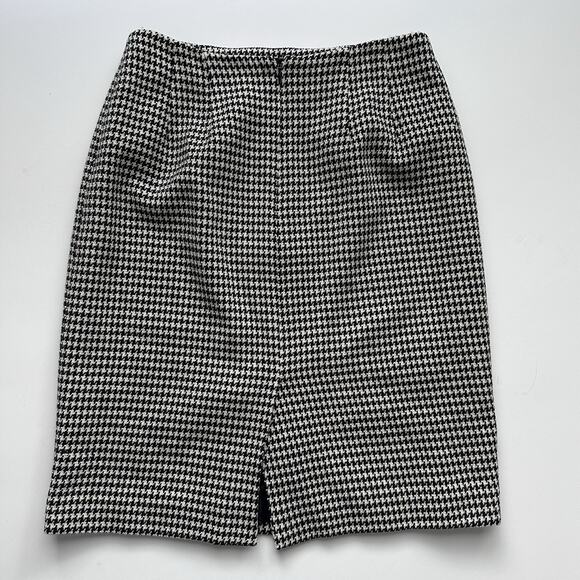 Vintage Talbots Pencil Skirt Petite Size 8 Black White Houndstooth Wool Blend - Picture 3 of 10
